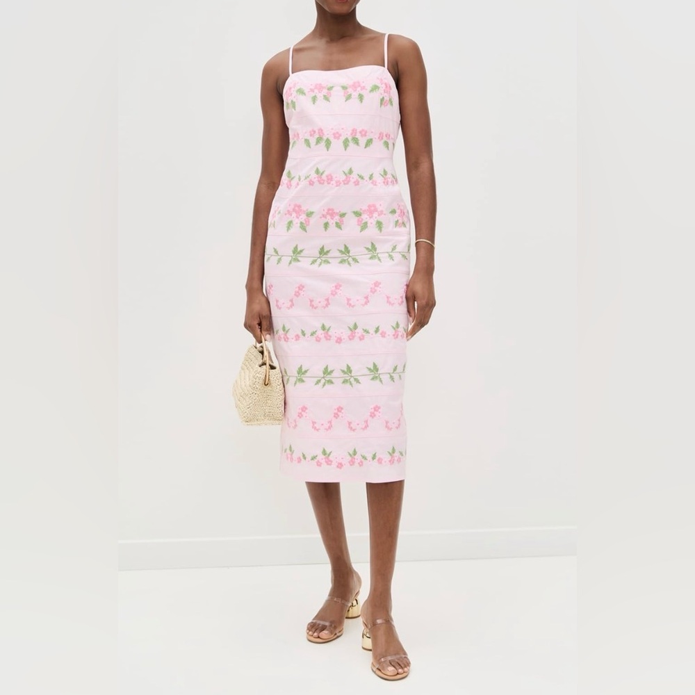 BEAUTIFUL!! NWT Tuckernuck Fanm Mon Pink Cotton Embroidered Floral Dress Sz L